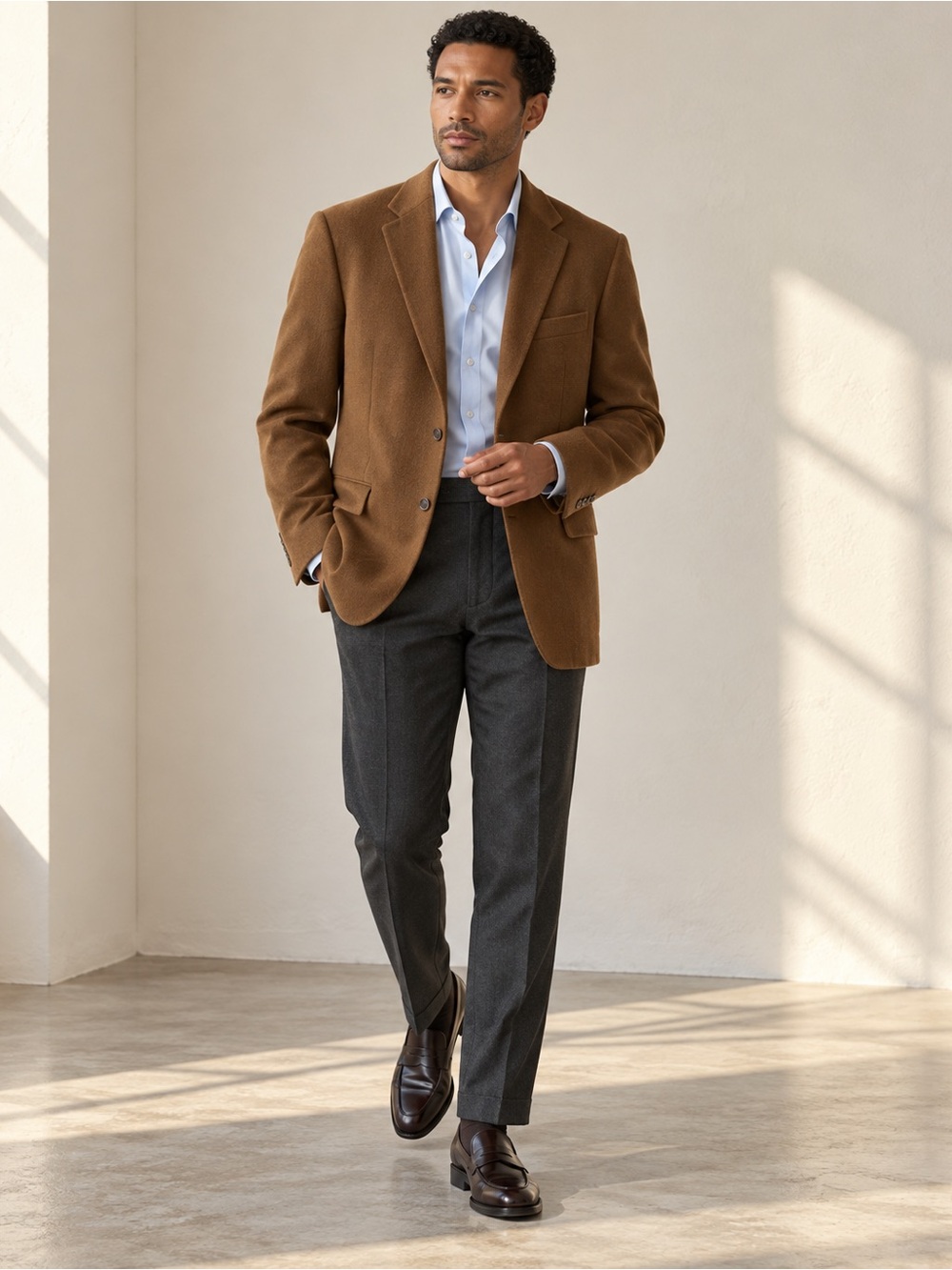 Boulevard Club Tobacco Brown Wool Silk Cashmere Tailored Blazer Sz 44R